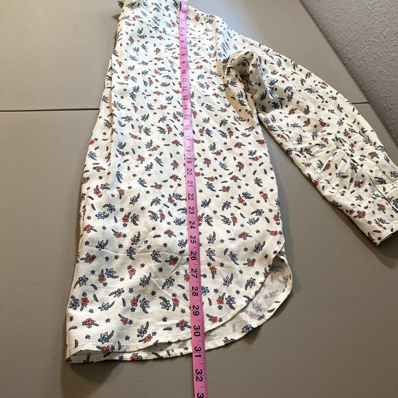 Boutique Velvet Heart Floral White Pink Blue Button Up Down Long Sleeve Blouse - Picture 7 of 8